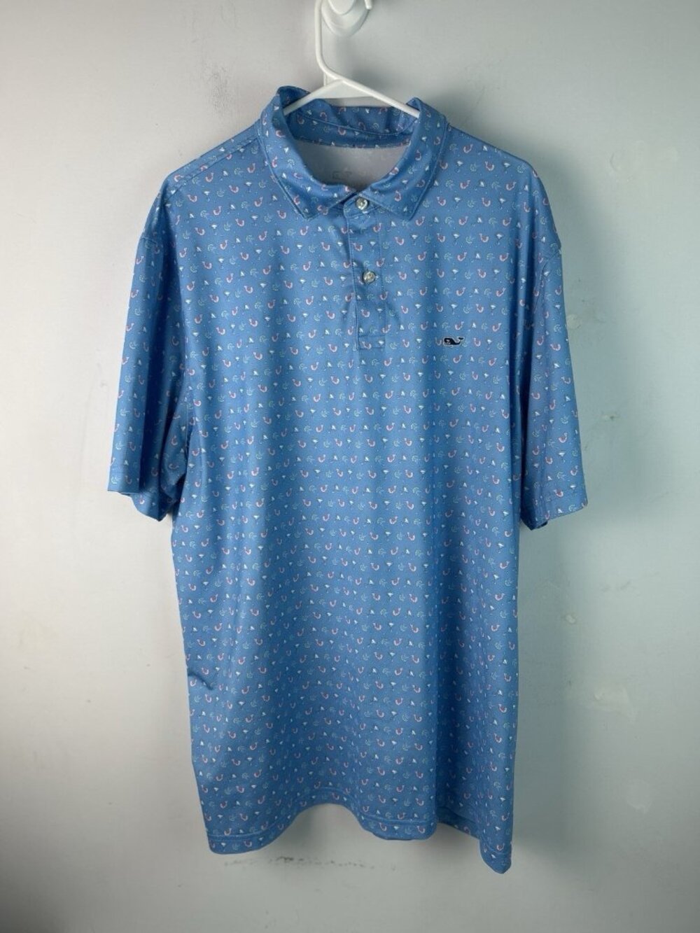 Vineyard Vines Polo Shirt Men XL Blue Performance Stretch Golf Shrimp Cocktail
